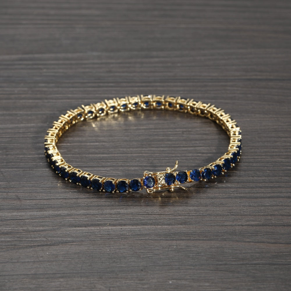 Pulseira Blue Stone 4mm - Cravejada com zircônias