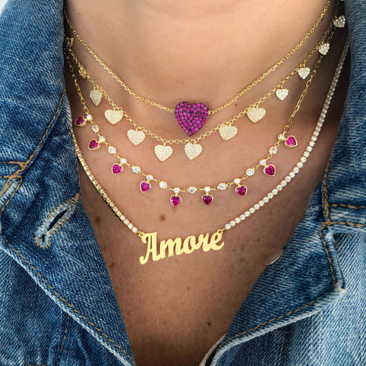 Colar Corações Pendentes - Cravejado com Zircônias