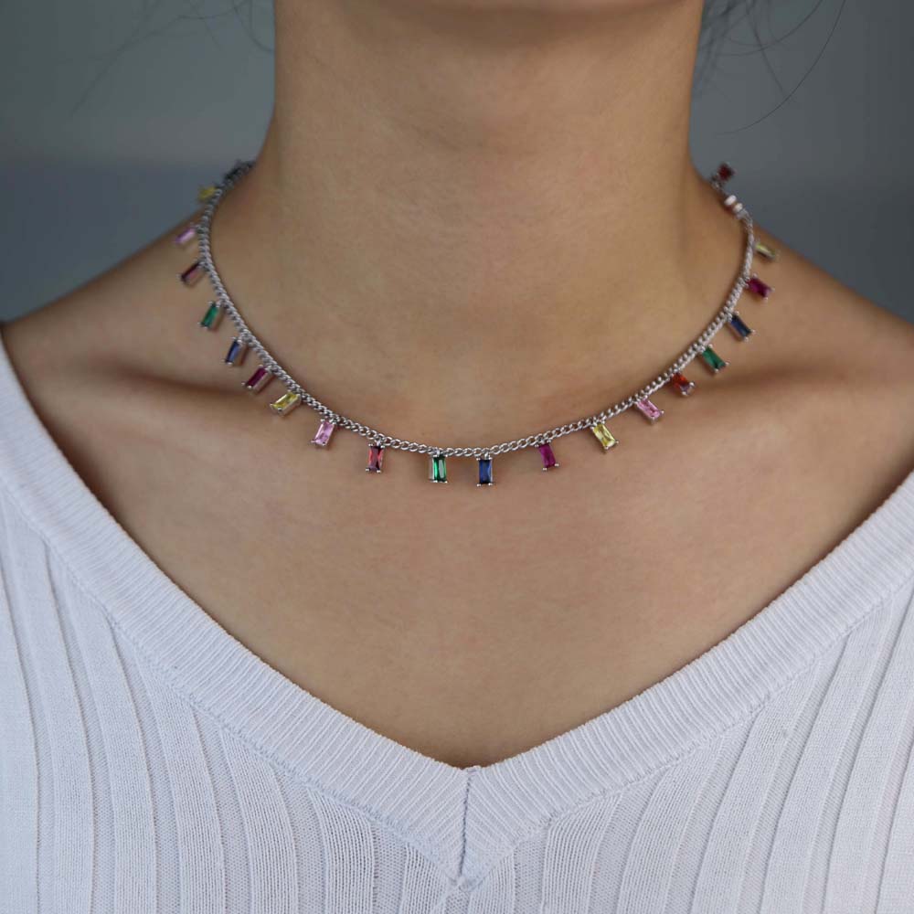 Colar Choker Colorido - Cravejado com zircônias