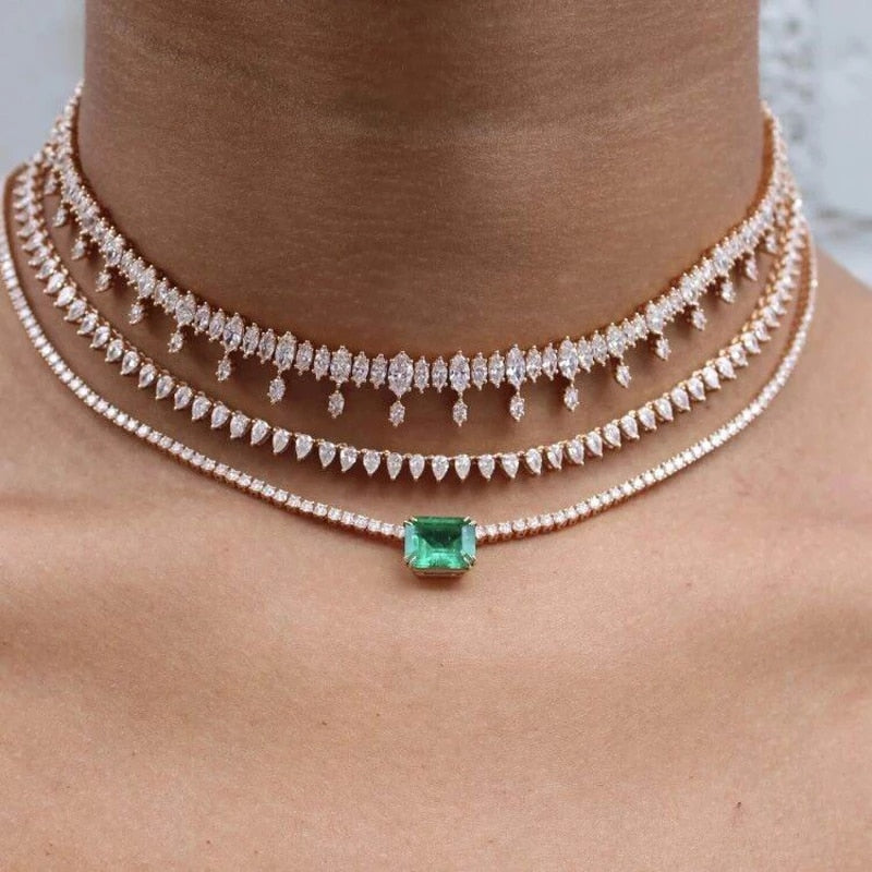 Colar Choker Luxo - Cravejado com zircônias