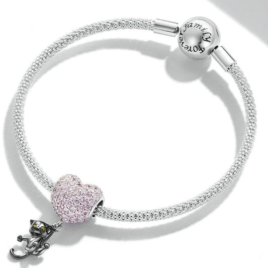 Charm Gato Pink Cristal - 100% Prata 925 Com Zircônia