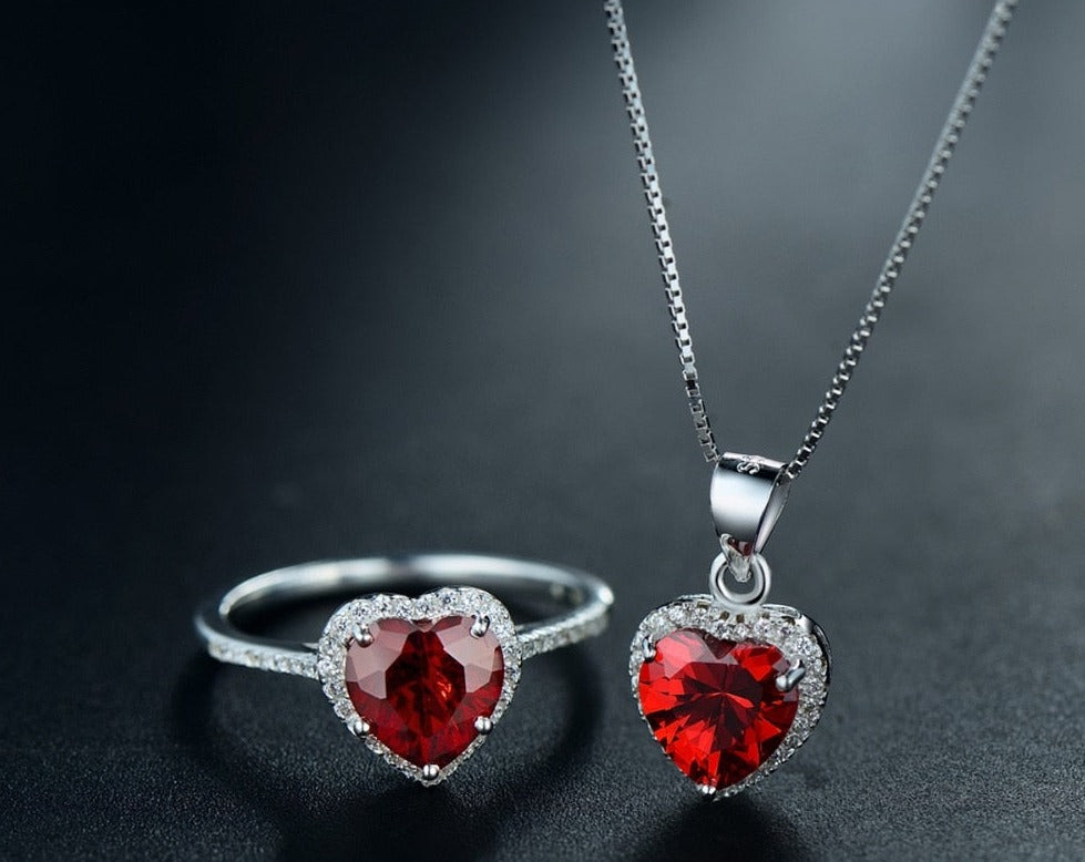 Conjunto Red Love - 100% Prata com zircônias