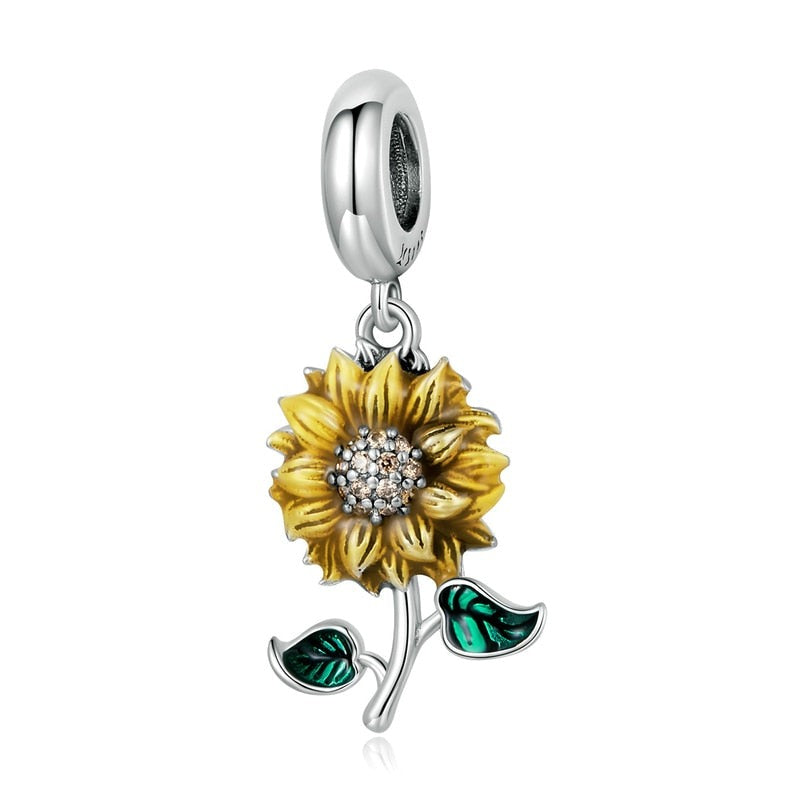 Charm Pendente Girassol - 100% Prata 925 cravejada com zircônias