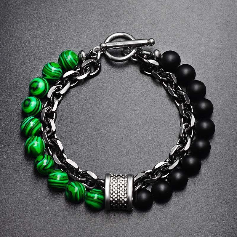 Pulseira Black Stone - Pedras Vulcânicas e Aço Inoxidável