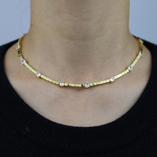 Colar Choker Shine - Cravejado com zircônias
