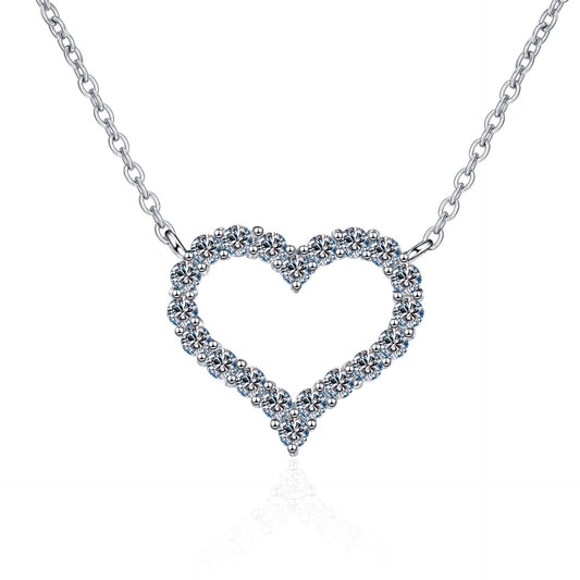 Colar de Coração Vazado - 100% Prata com Moissanite