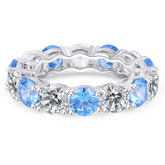 Anel Aquamarine - 100% Prata com Moissanite