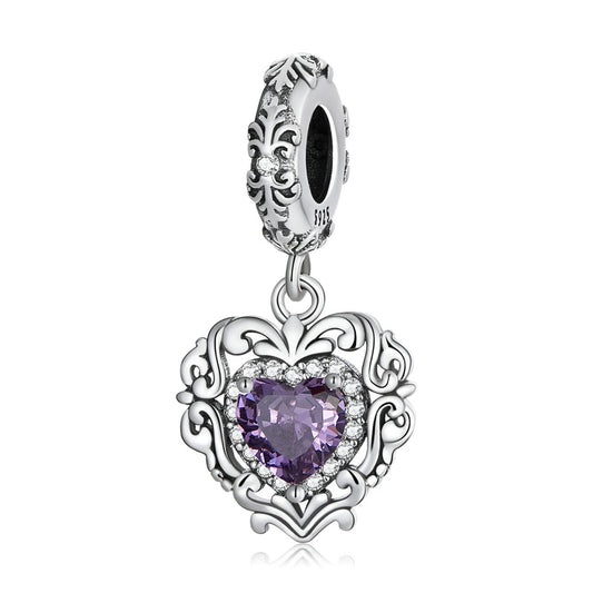 Charm Pendente Purple Heart - 100% Prata 925 com Zircônias