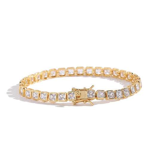 Pulseira Quadradinha Cristal 4 mm - Cravejada com Zircônias
