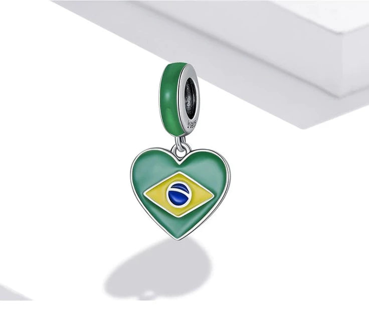 Charm Pendente Brasil - 100% Prata 925 Esmaltada